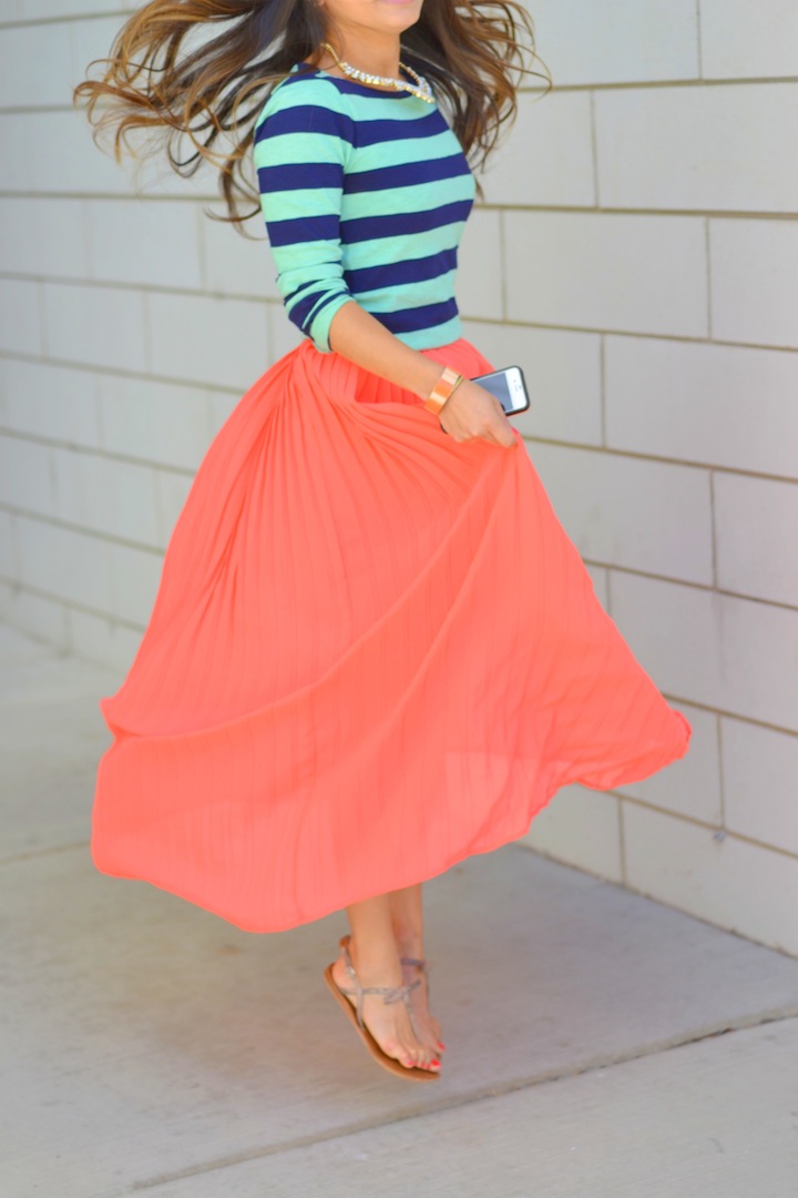 twirl, pleated maxi, dancing