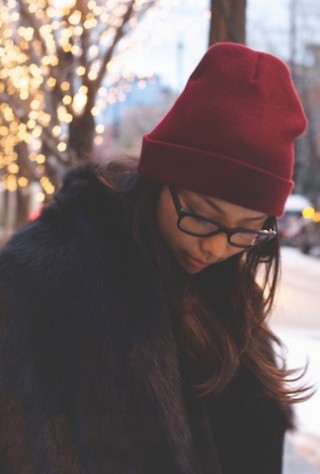 beanie, shearling coat, winter style