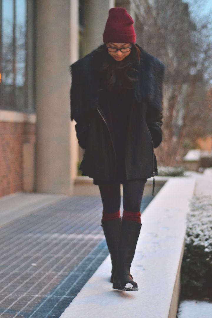 ariat boots, shearling coat, beanie