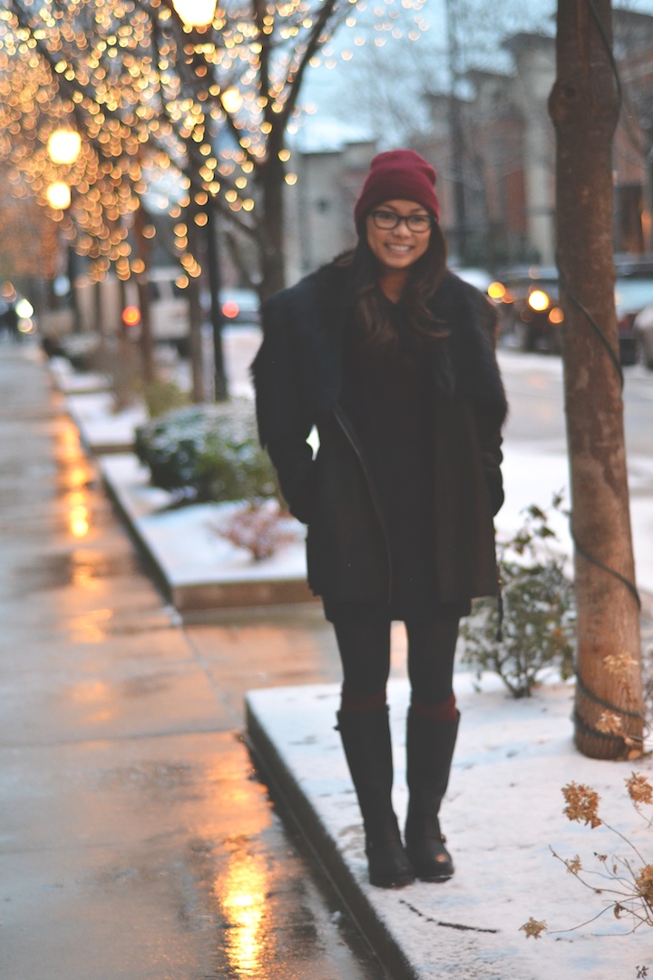 ariat boots, shearling coat, beanie
