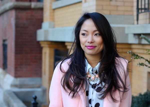 pink, polka dot, j.crew stadium cloth coat