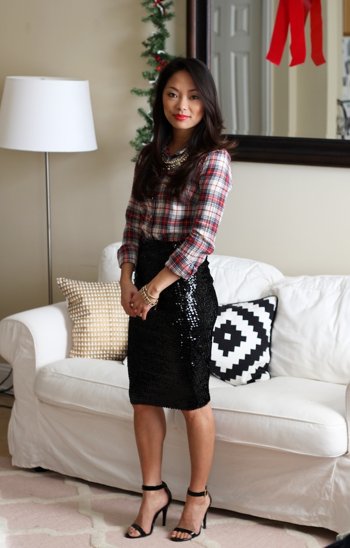 tartan, Sequin Skirt, Holiday outfits