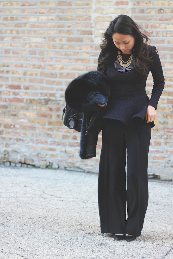 black peplum top, winter style