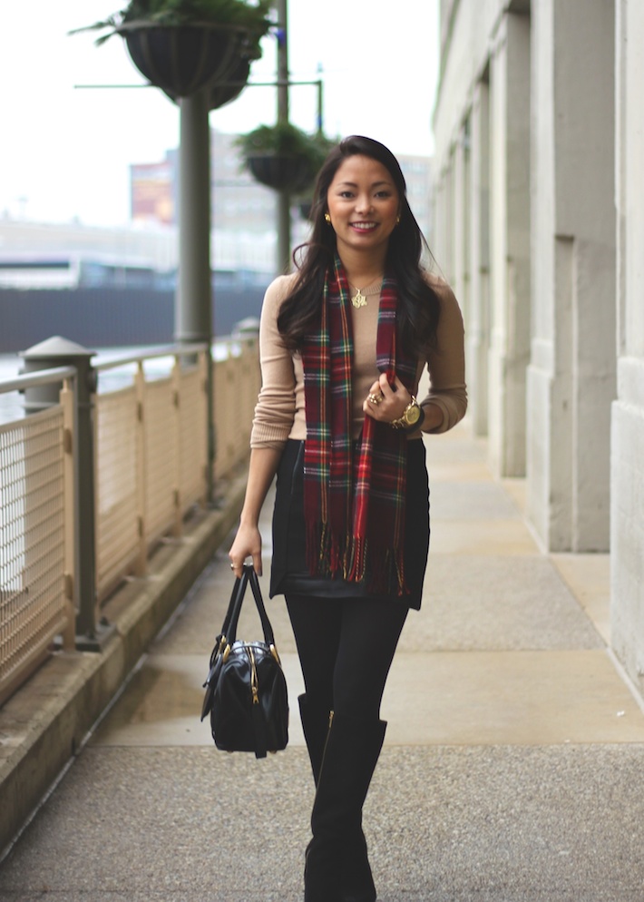 Holidays, tartan scarf, holiday style