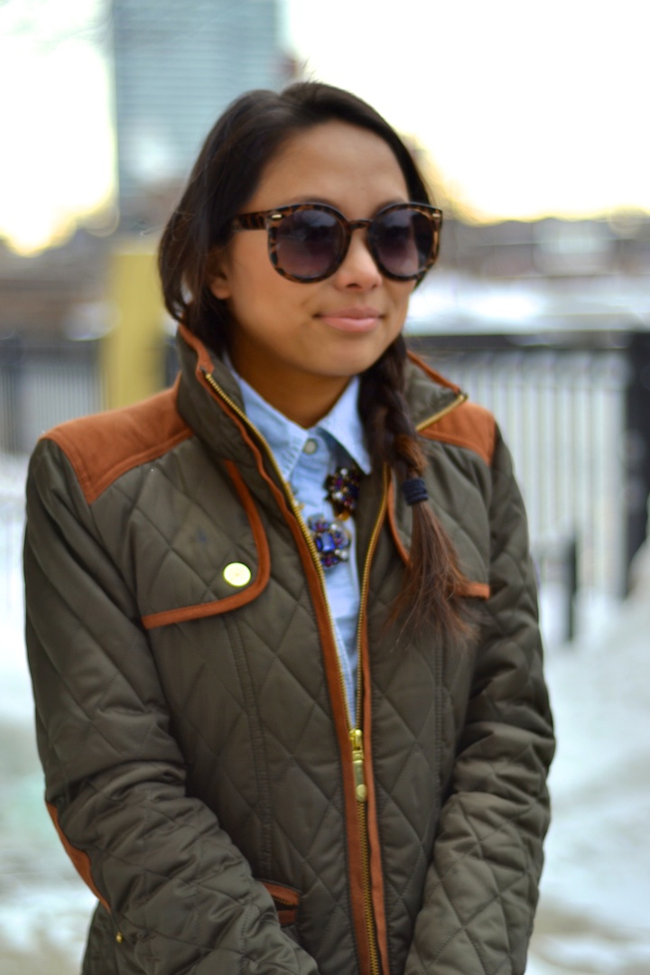 winter style, quilted jacket, sunglasses
