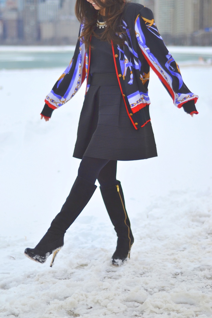 satin jacket, snow, winterstyle, boot style, skater skirt