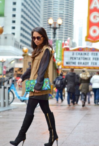 chicago, street style, vintage clutch, suede boots