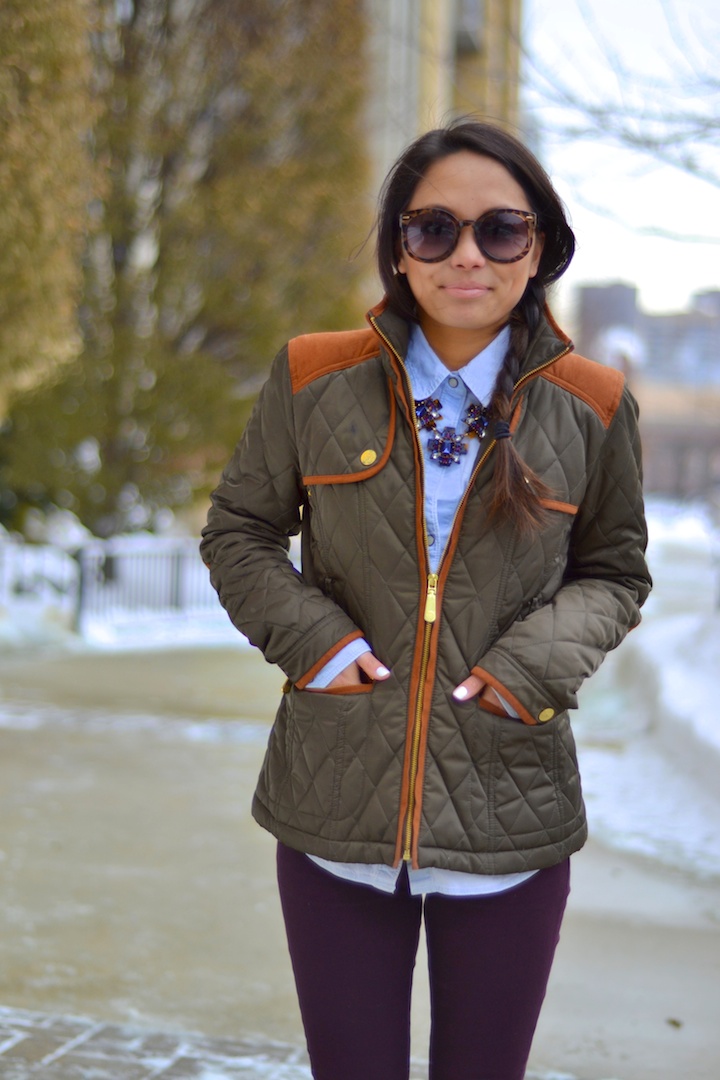quilted jacket, winter style, bauble bar, henry and belle