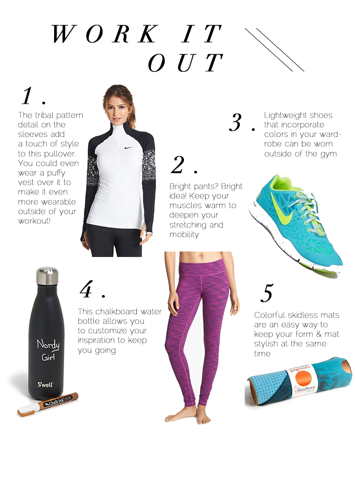 workout gear, yoga mat, water bottle, nike, yoga gear