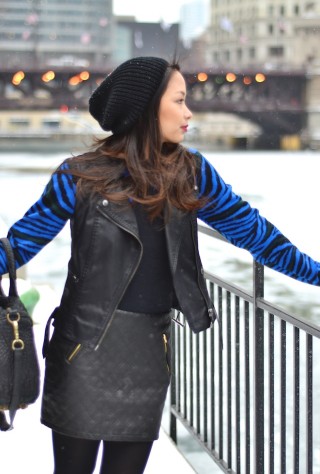 leather vest, leather skirt, torn by ronny kobo, winter style, beanie style
