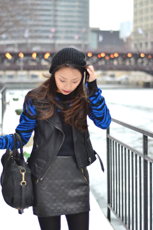 leather vest, leather skirt, torn by ronny kobo, winter style, beanie style