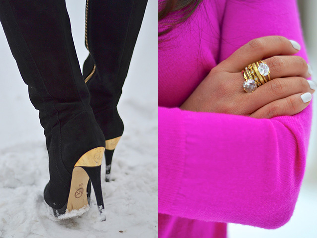 michael kors, pink sweater, stacked ring