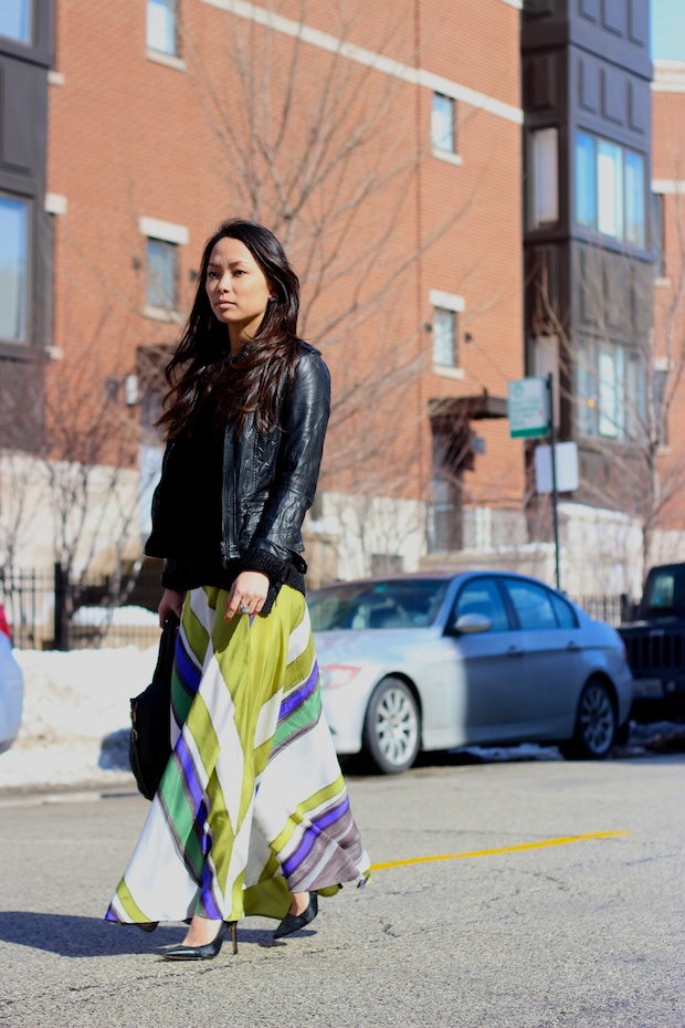 long skirt, silk, brushstroke, leather jacket, alexander wang rocco