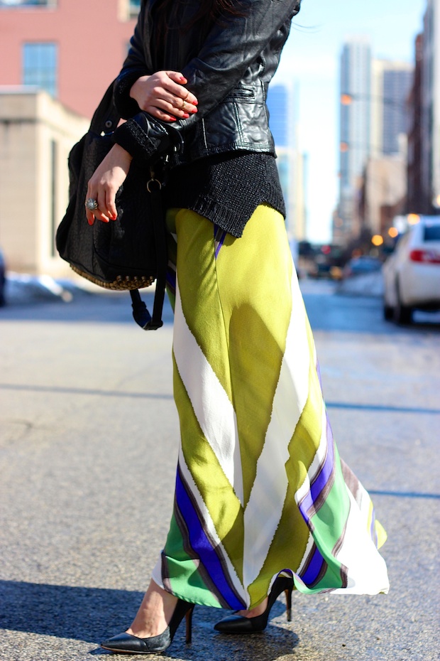 long skirt, silk, brushstroke, leather jacket, alexander wang rocco