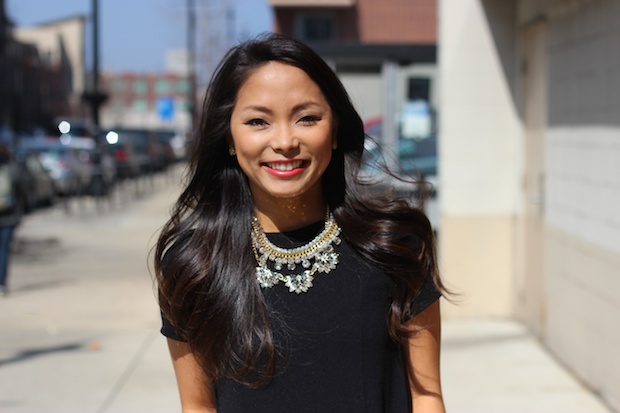 drop waist dress, statement necklace, little black dress