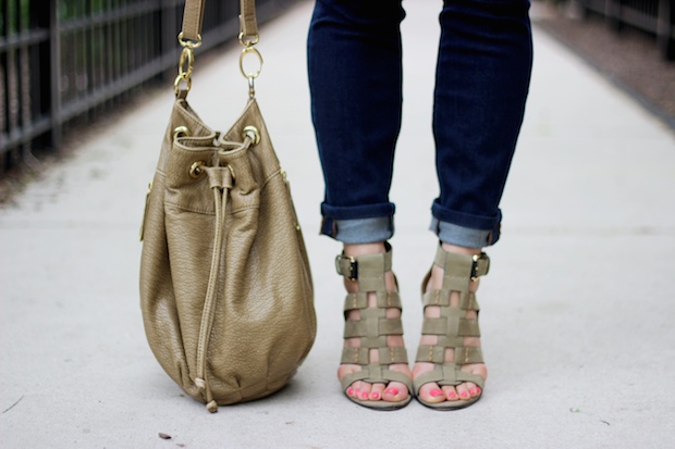 cargo vest, cargo jacket, anorak, bucket bag, olive green sandals