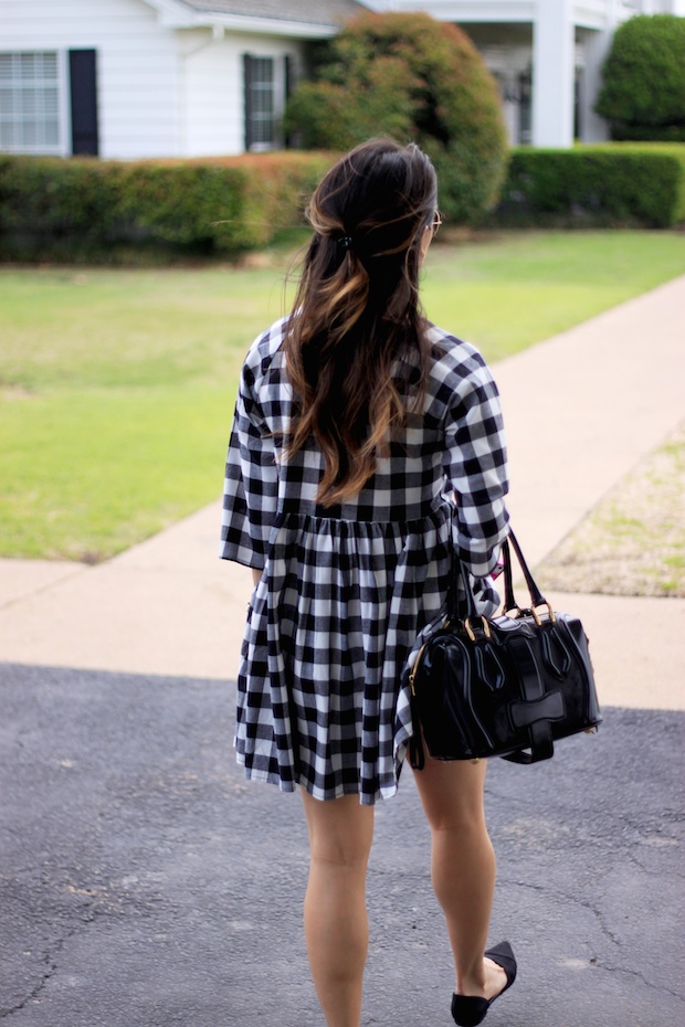 gingham dress, black gingham, mirrored ray bans, asos, petite style ideas