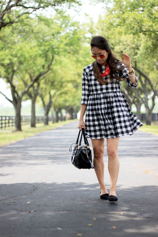 gingham dress, black gingham, mirrored ray bans, asos, petite style ideas