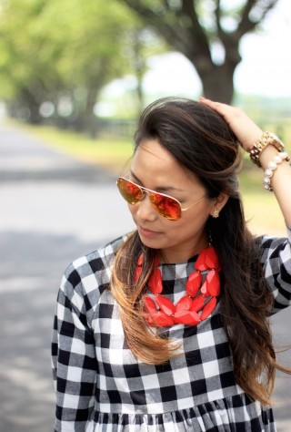 gingham dress, black gingham, mirrored ray bans, asos, petite style ideas