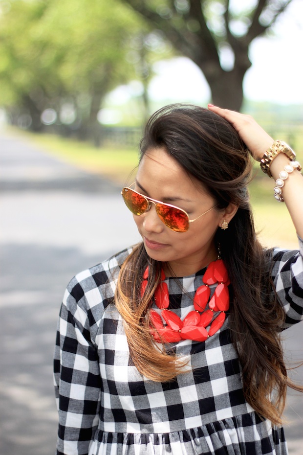 gingham dress, black gingham, mirrored ray bans, asos, petite style ideas
