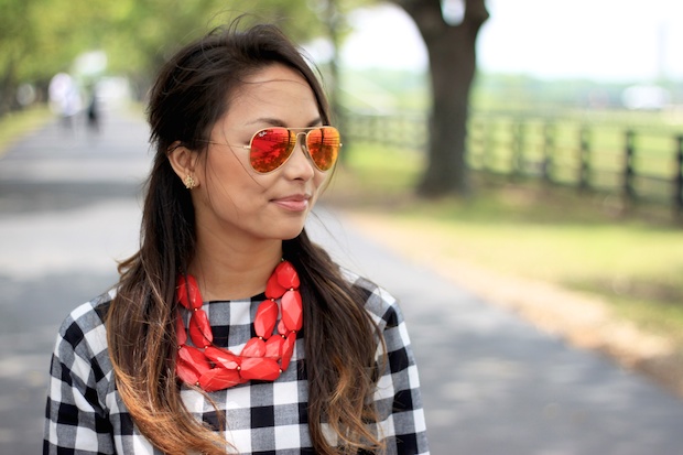 gingham dress, black gingham, mirrored ray bans, asos, petite style ideas