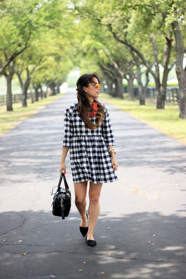 gingham dress, black gingham, mirrored ray bans, asos, petite style ideas