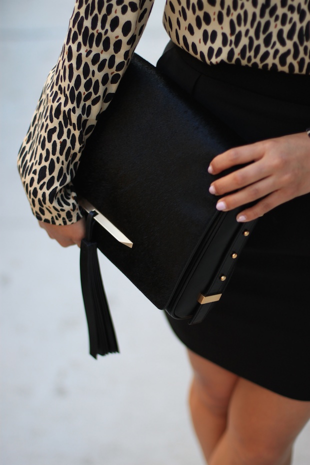 business attire, working girl, leopard blouse, office attire, black pumps