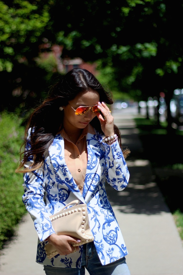 porcelain, ceramic print, printed blazer, zara blazer, gap boyfriend jeans, superga, sneaker style, mirrored aviators