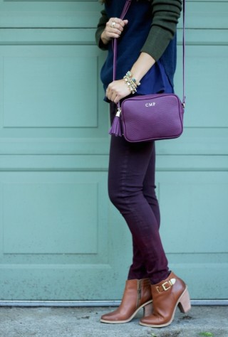 gigi new york, madison handbag, crossbody, tassel, wine colored purse, view from 5 ft. 2