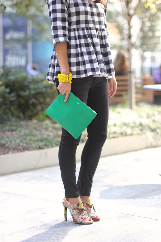 gingham top, peplum top, asos gingham, black ripped skinny jeans, the view from 5 ft. 2, christine petric