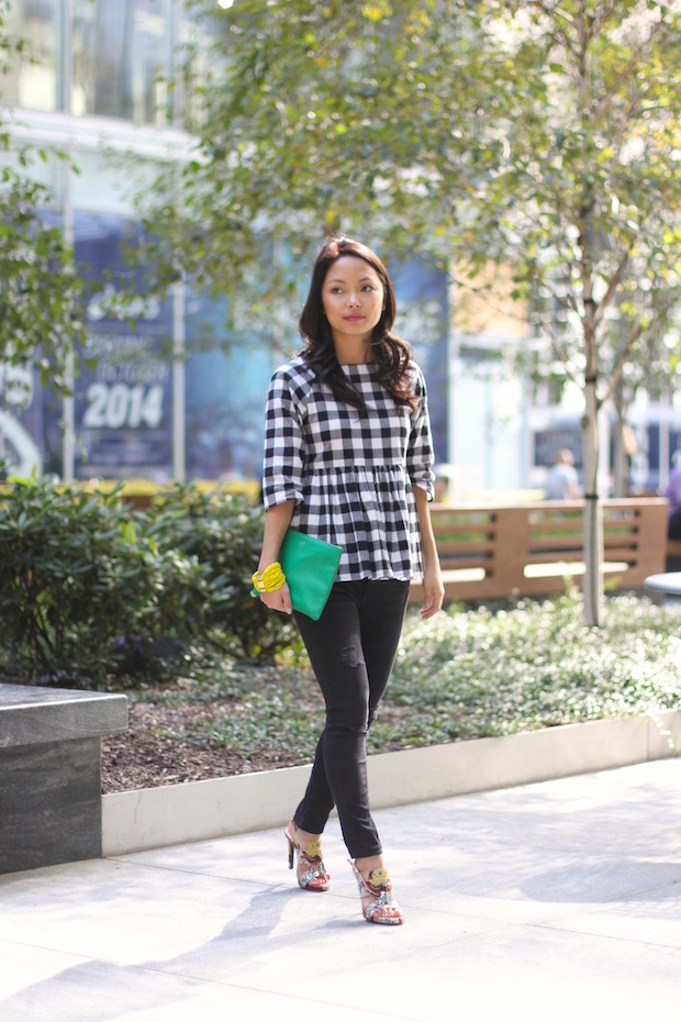 gingham skinny jeans