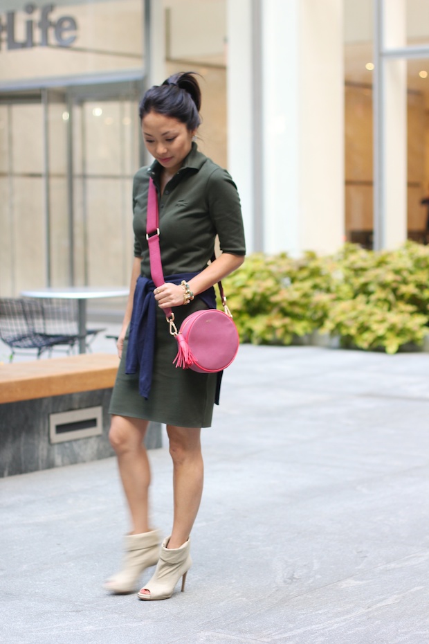 lacoste polo dress, super stretch polo, lacoste, fall style, acne booties