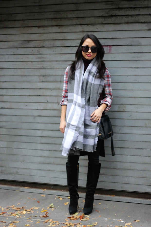 blanket scarf, plaid mixing, winter style, fall style, zara blanket scarf, plaid style