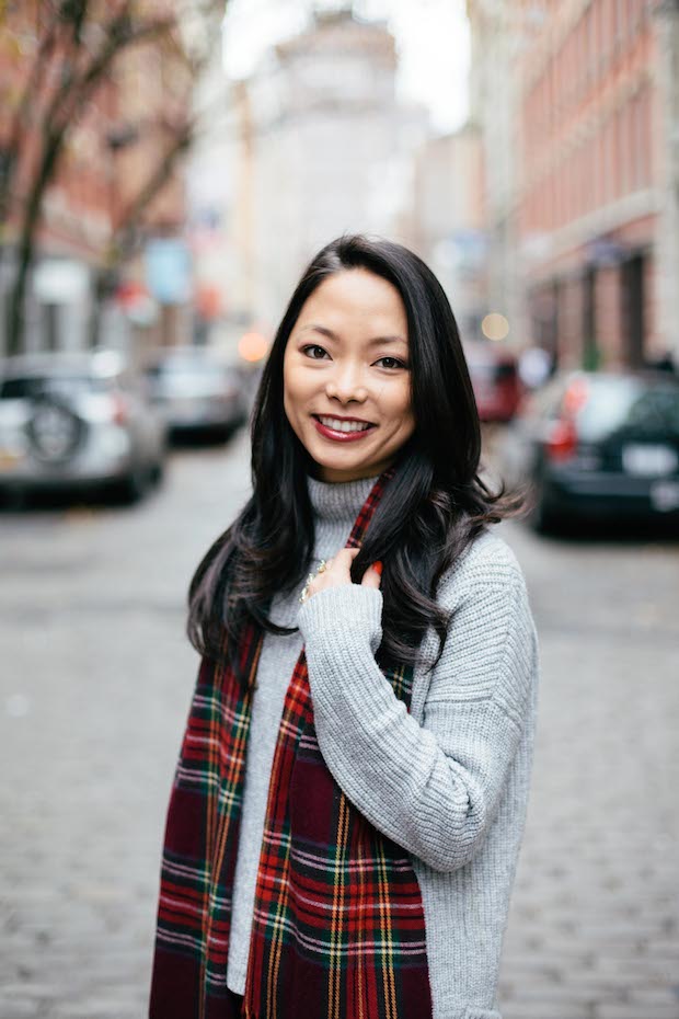 tartan, turtleneck sweater, plaid scarf, leather skirt, skater skirt, winter style, holiday style