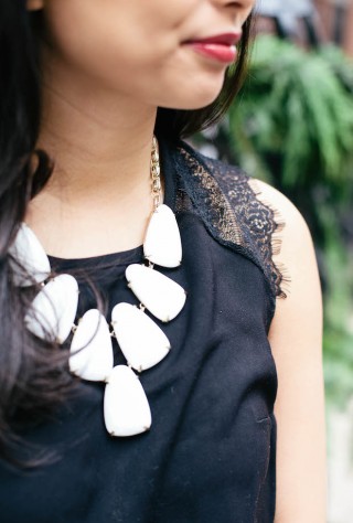 piperlime moments of chic, sabine lace top, black lace, kendra scott necklace, harlow