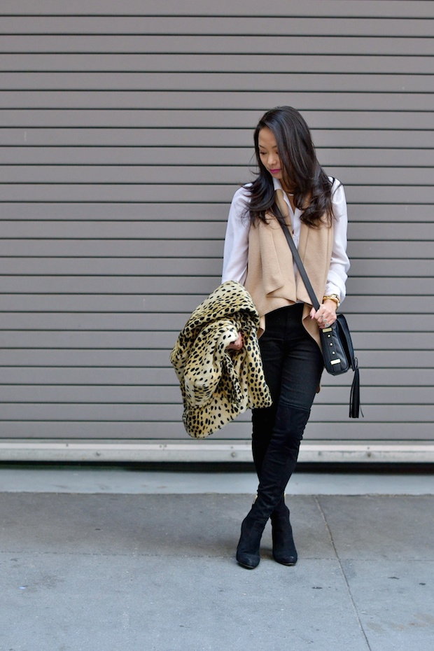 leopard coat, camel and black, camilyn beth, over the knee boots, christine petric, new york bloggers, petite bloggers