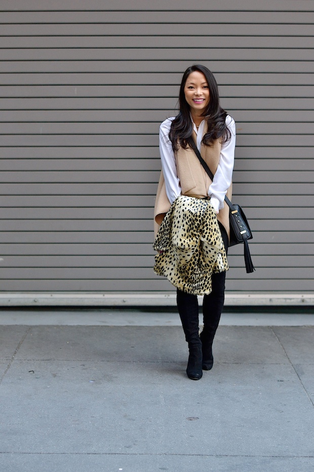 leopard coat, camel and black, camilyn beth, over the knee boots, christine petric, new york bloggers, petite bloggers