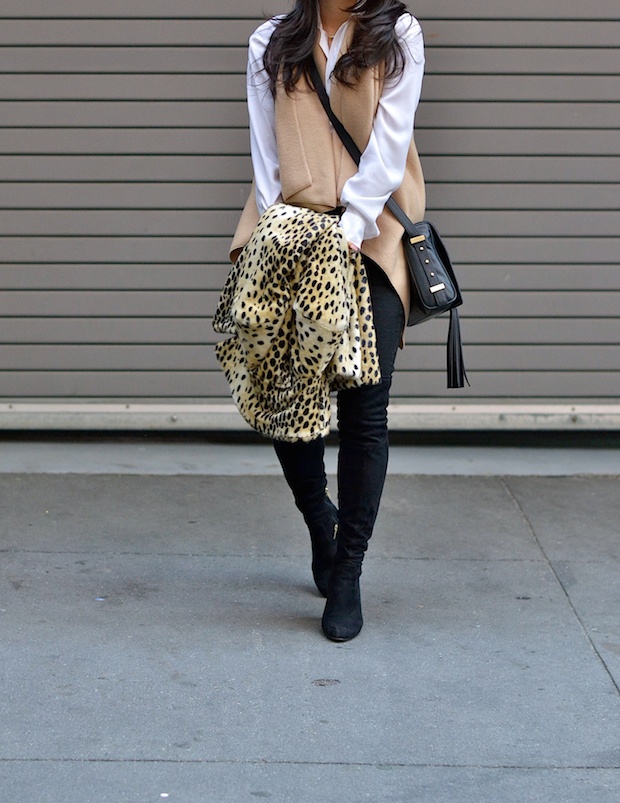 leopard coat, camel and black, camilyn beth, over the knee boots, christine petric, new york bloggers, petite bloggers