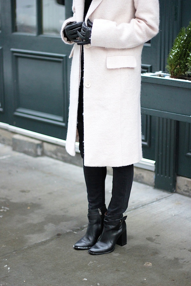 neutral long coat, winter style, winter coat style, black ripped skinny jeans, christine petric,The View From 5 ft. 2, new york bloggers