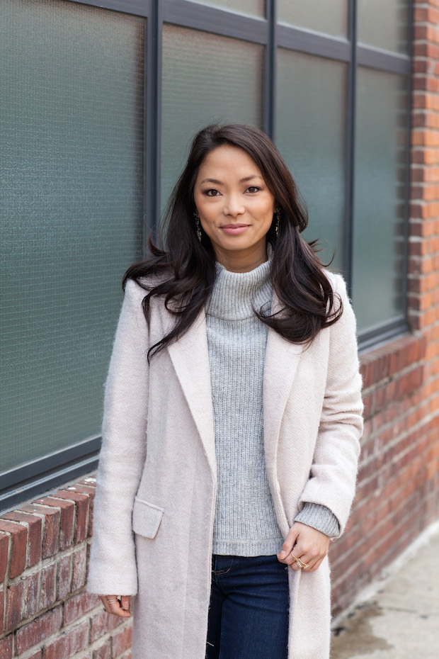 christine petric, the view from 5 ft. 2, gray turtleneck jumper, madewell jeans, french connection, vince d'orsay pumps