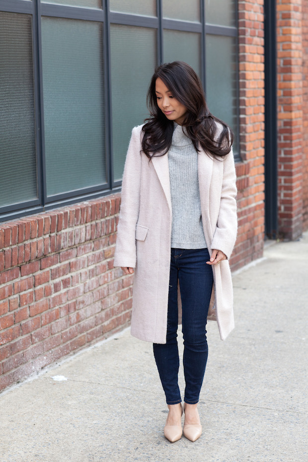 christine petric, the view from 5 ft. 2, gray turtleneck jumper, madewell jeans, french connection, vince d'orsay pumps