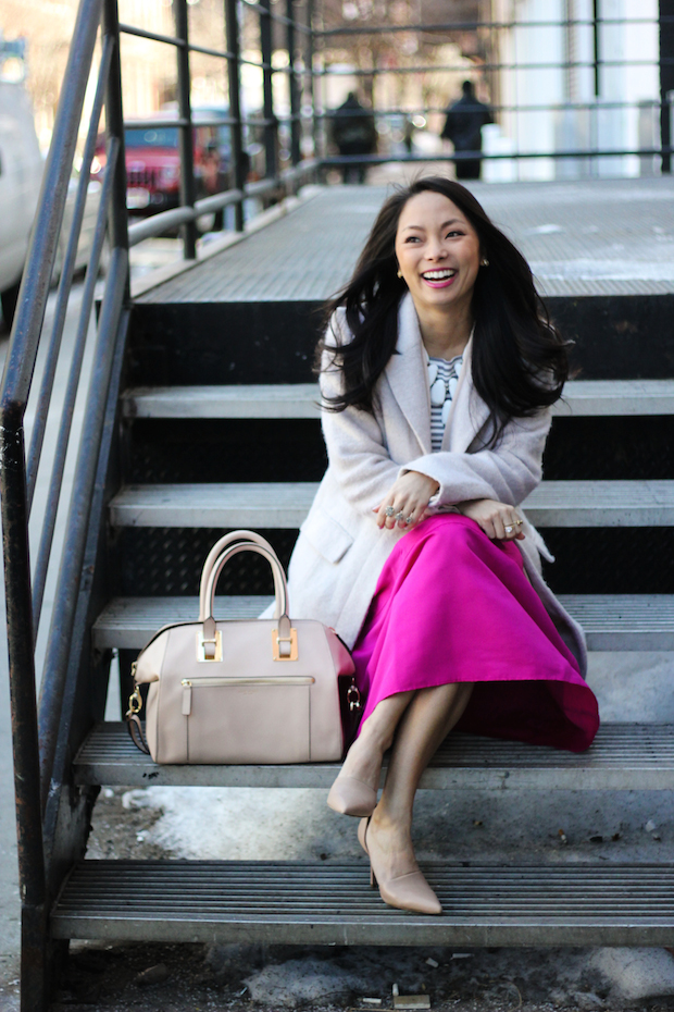 express midi skirt, midi skirt, christine petric, the view from 5 ft. 2, 5 foot 2, Henri Bendel, whitney satchel, anthropologie petite