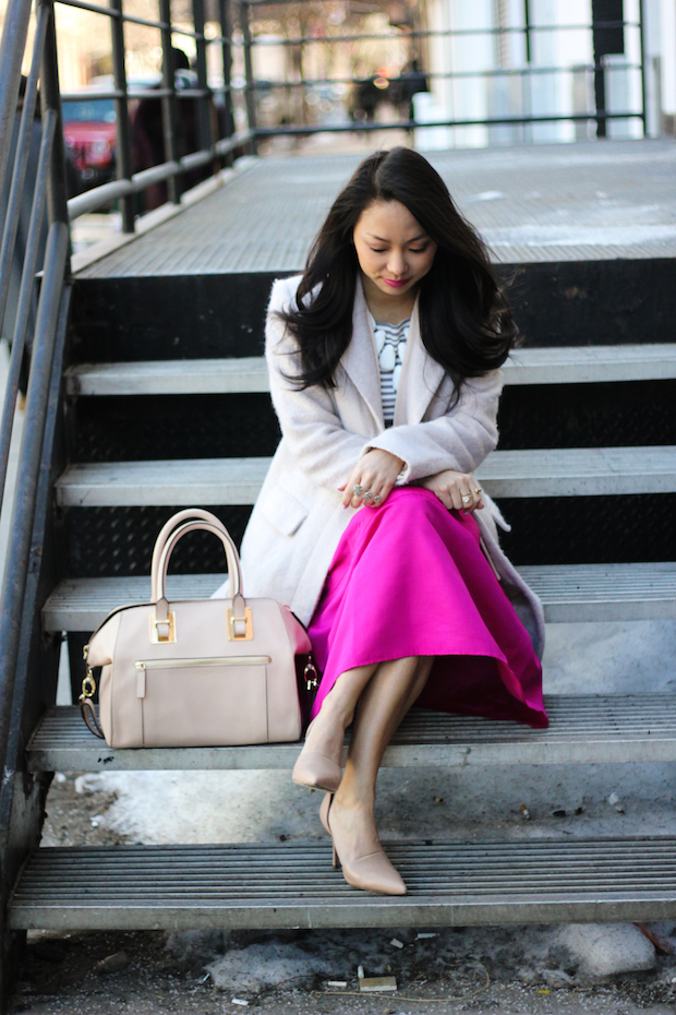 express midi skirt, midi skirt, christine petric, the view from 5 ft. 2, 5 foot 2, Henri Bendel, whitney satchel, anthropologie petite