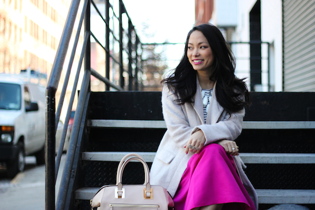 express midi skirt, midi skirt, christine petric, the view from 5 ft. 2, 5 foot 2, Henri Bendel, whitney satchel, anthropologie petite