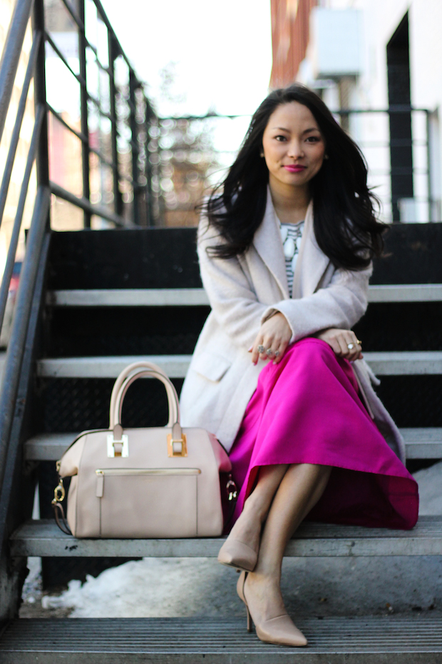 express midi skirt, midi skirt, christine petric, the view from 5 ft. 2, 5 foot 2, Henri Bendel, whitney satchel, anthropologie petite