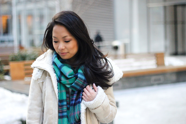 shearling jacket, the view from 5 ft. 2, christine petric, winter coats, winter jackets, warm and stylish winter