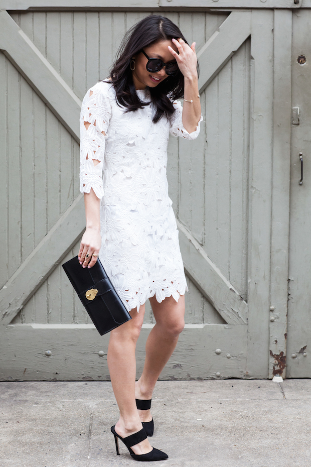 white lace dress, piperlime, kimono, topshop, fringe, christine petric, the view from 5 ft. 2