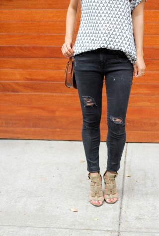 pleione blouse, pleione split neck top, black ripped skinny jeans, christine petric, the view from 5 ft. 2, nordstrom tops