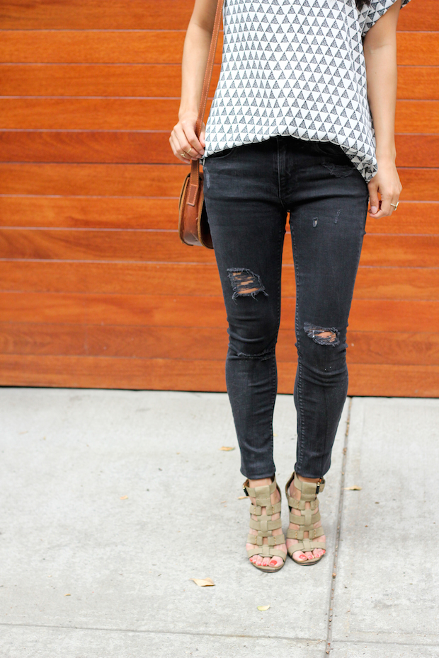 pleione blouse, pleione split neck top, black ripped skinny jeans, christine petric, the view from 5 ft. 2, nordstrom tops