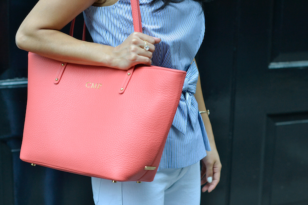 kate spade, peplum bow top, white jeans, gigi new york, mini taylor tote, christine petric, the view from 5 ft. 2